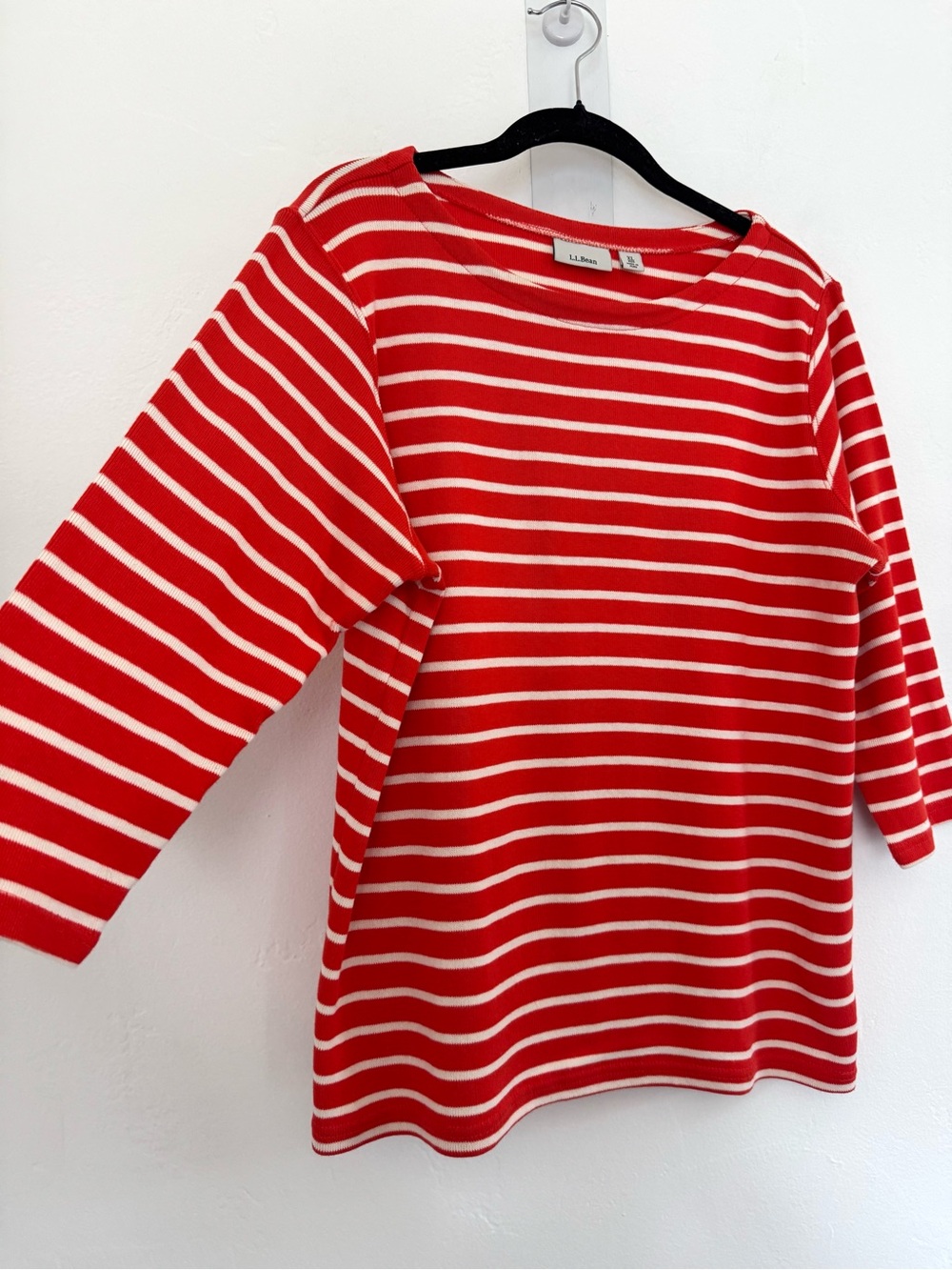 L.L. Bean Boat Neck French Sailor Ribbed Knit Pullover Top 3/4 Sleeve Orange - Picture 4 of 10